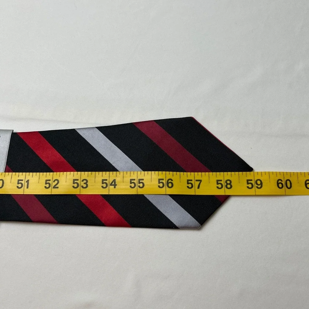Geoffrey Beene Mens Silk Stain Repellent Striped Necktie OS Black Red Silver NEW